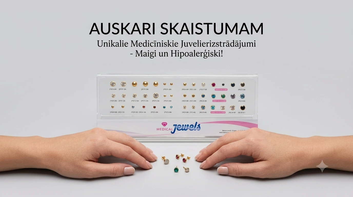 Medical Jewels medicīnisko auskaru kolekcija ausu caurduršanai salonā Milēdia